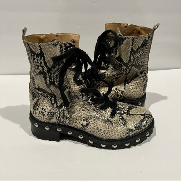 Schutz Women's Andrea Studded Faux Python Snake-Print Leather Combat Boot Size 7 - Picture 5 of 12